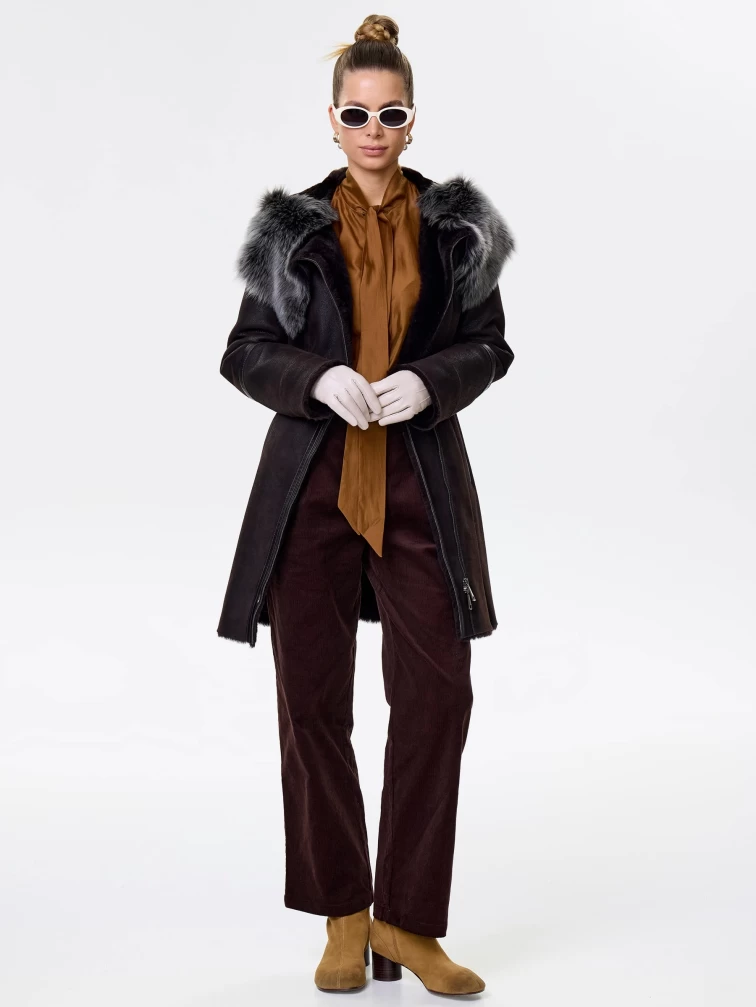 Женская дубленка косуха с капюшоном из тосканы 283, коричневая, размер 44, артикул 13492-1