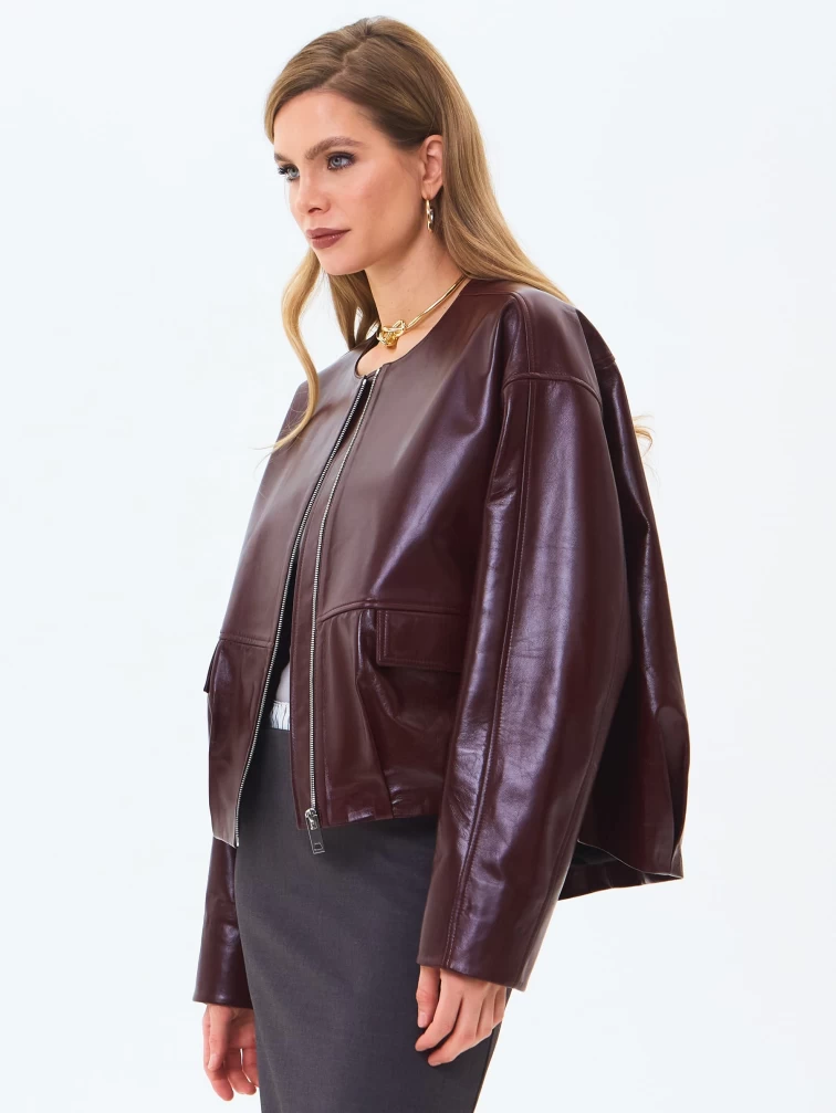 Кожаная куртка бомбер премиум класса для женщин 3094, бордовая, размер 50, артикул 24350-3