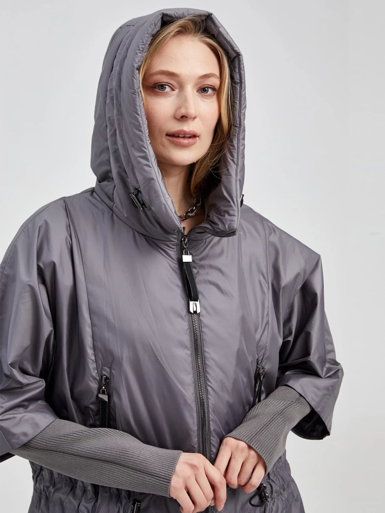 Текстильная утепленная с капюшоном женская куртка 21420, серая, размер 42, артикул 25120-3