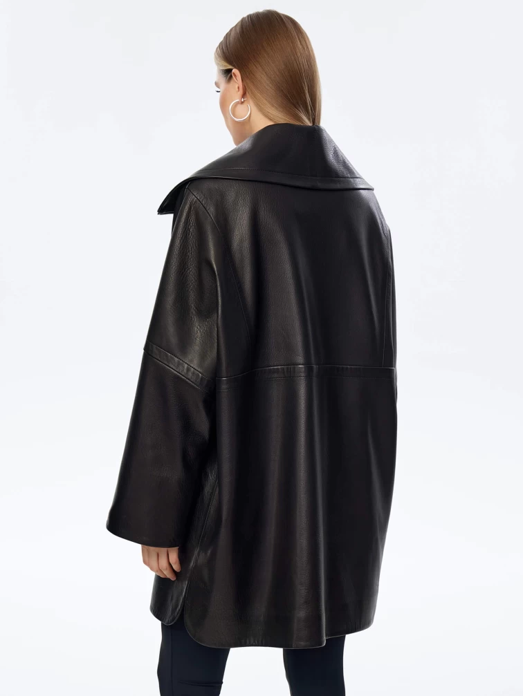 Кожаный плащ оверсайз на молнии для женщин премиум класса 3057, черный, размер 52, артикул 23520-5