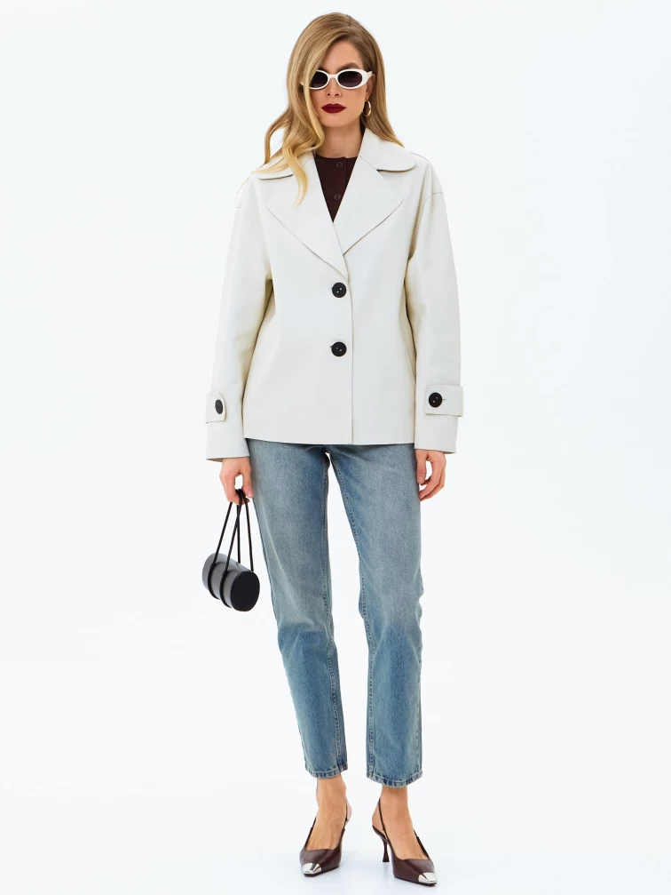 Белый кожаный женский пиджак премиум класса 3097, размер 44, артикул 24720-1