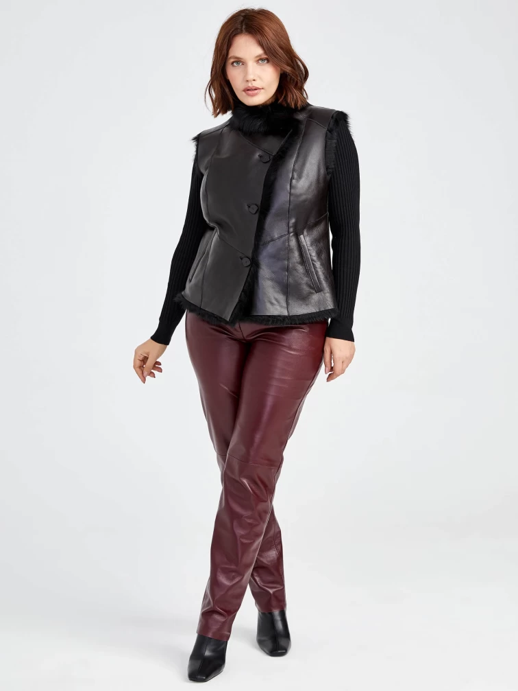 Демисезонный комплект женский: Меховой жилет 06 _1 + Брюки 02, черный/бордовый, р. 44, арт. 111350-0