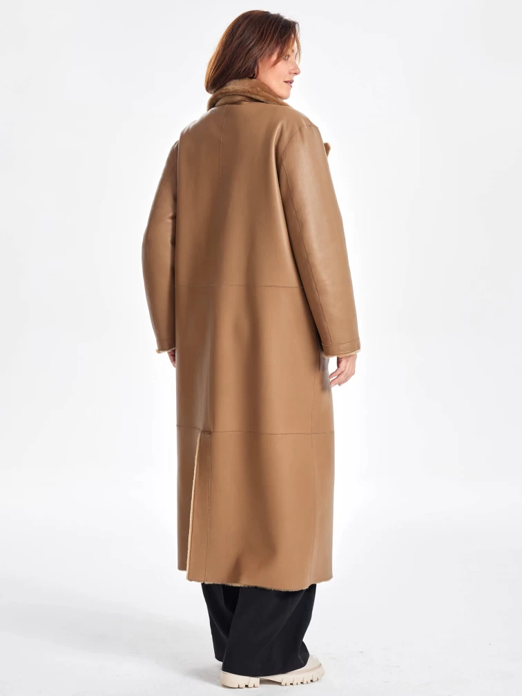 Двустороннее женское пальто из меховой овчины премиум класса 2030, коричневое, размер 44, артикул 63290-2