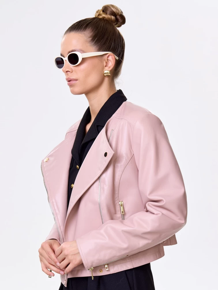 Пудровая кожаная женская косуха 389, размер 44, артикул 90451-7