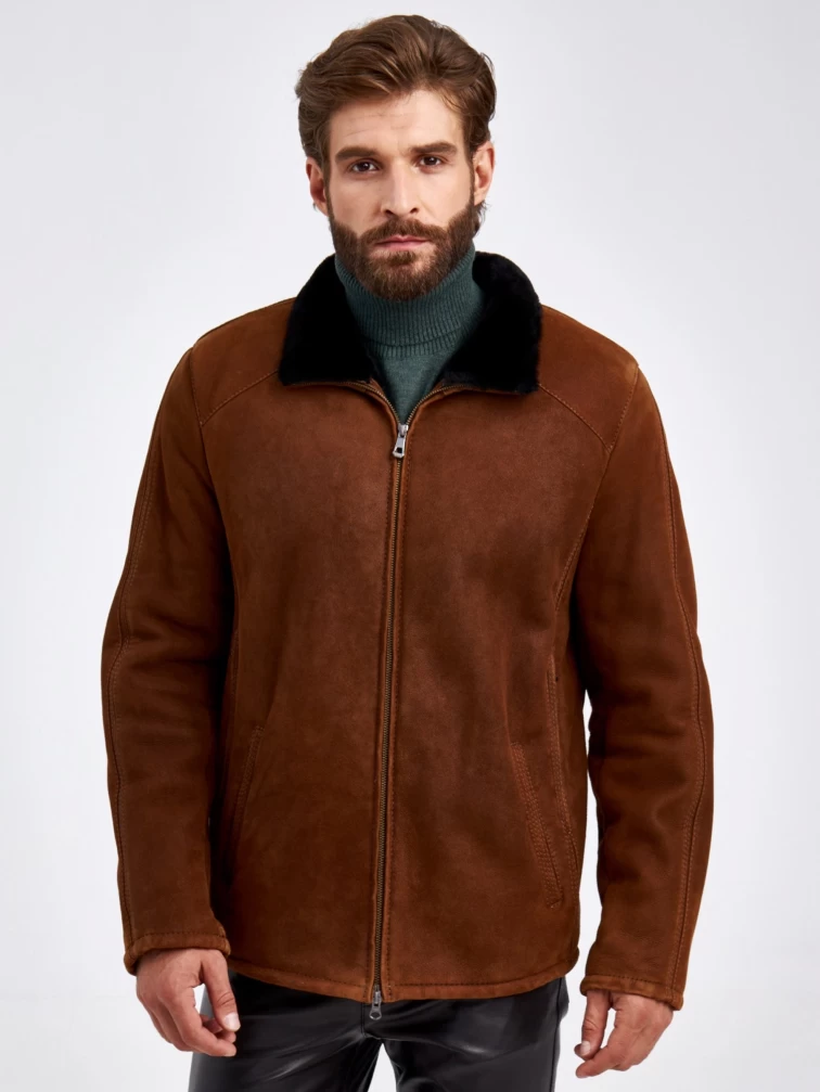 Короткая замшевая дубленка для мужчин 2240, коричневая, размер 48, артикул 29380-3