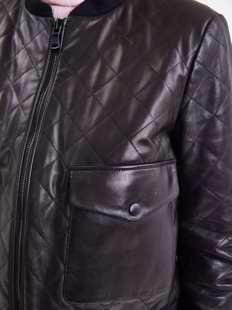 Кожаный стеганый женский бомбер премиум класса 3042, черный, размер 50, артикул 23251-2