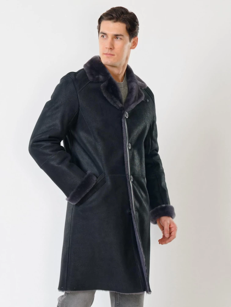 Длинная классическая мужская дубленка премиум класса 407, черная, размер 50, артикул 70441-1
