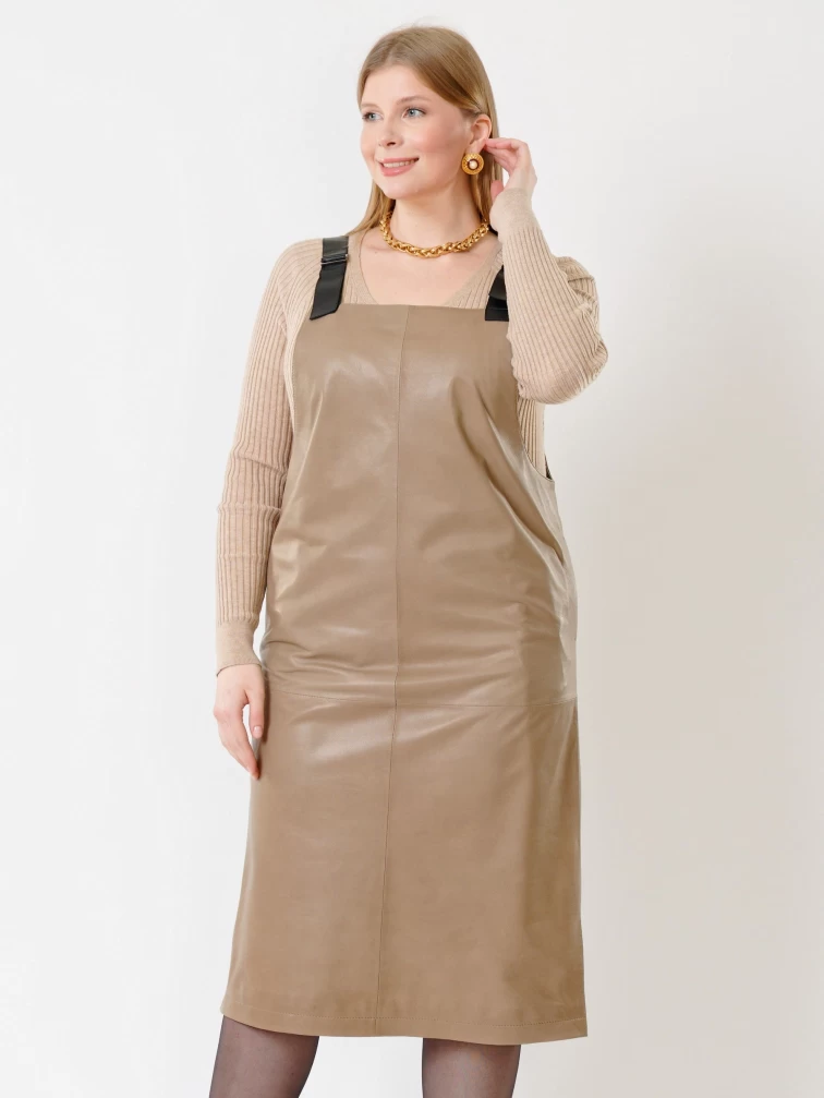 Кожаный сарафан 01, серо-коричневый, размер 44, артикул 85372-6