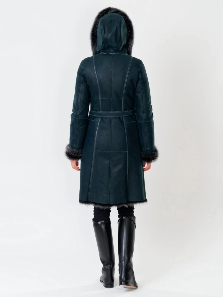 Длинная женская дубленка из тосканы с капюшоном 123нк, синяя, размер 40, артикул 61881-4