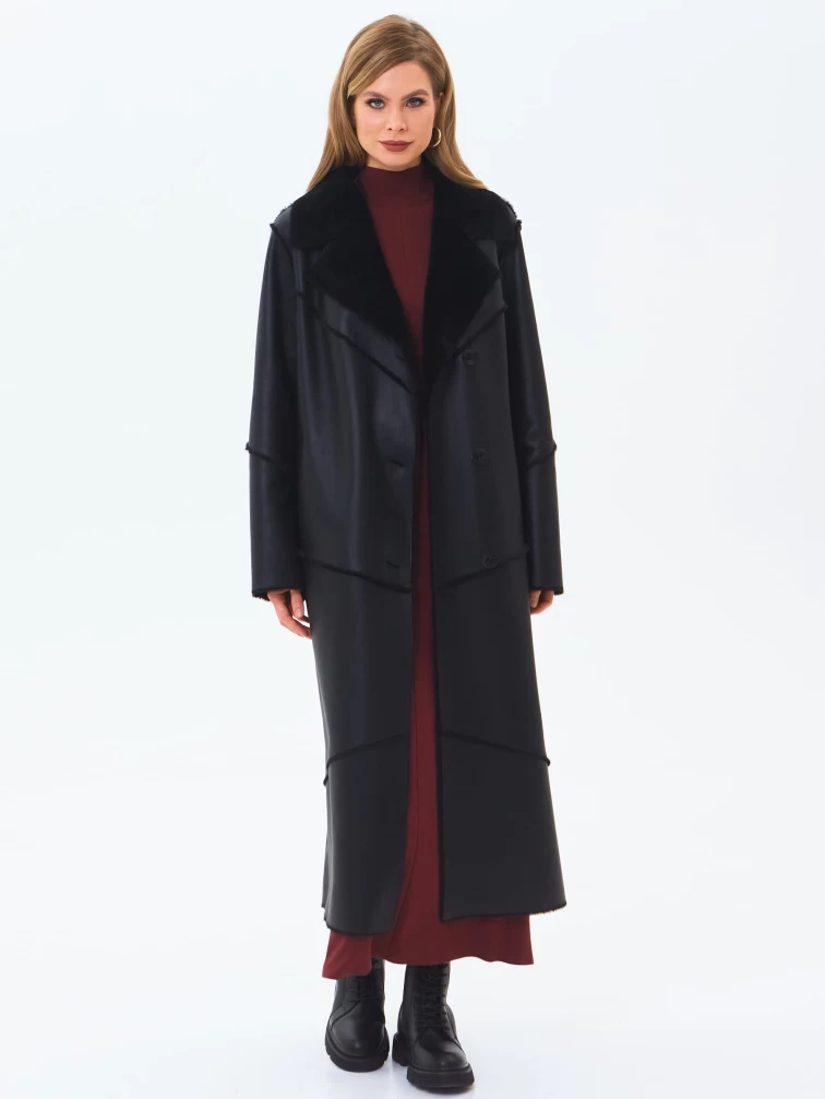 Классическое женское пальто из натуральной овчины премиум класса 2054, черное, размер 48, артикул 64390-4