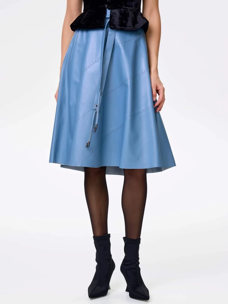 Голубая кожаная юбка 01рс, размер 48, артикул 85452-4