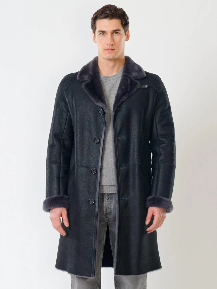 Длинная классическая мужская дубленка премиум класса 407, черная, размер 50, артикул 70441-6