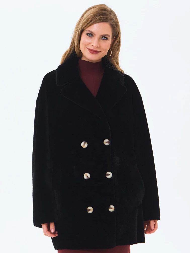 Женская дубленка из астрагана 2064, черная, размер 48, артикул 64640-0