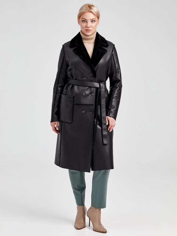 Демисезонный комплект женский: Дубленка 2000 + Брюки 03, черный/оливковый, р. 46, арт. 111226-0