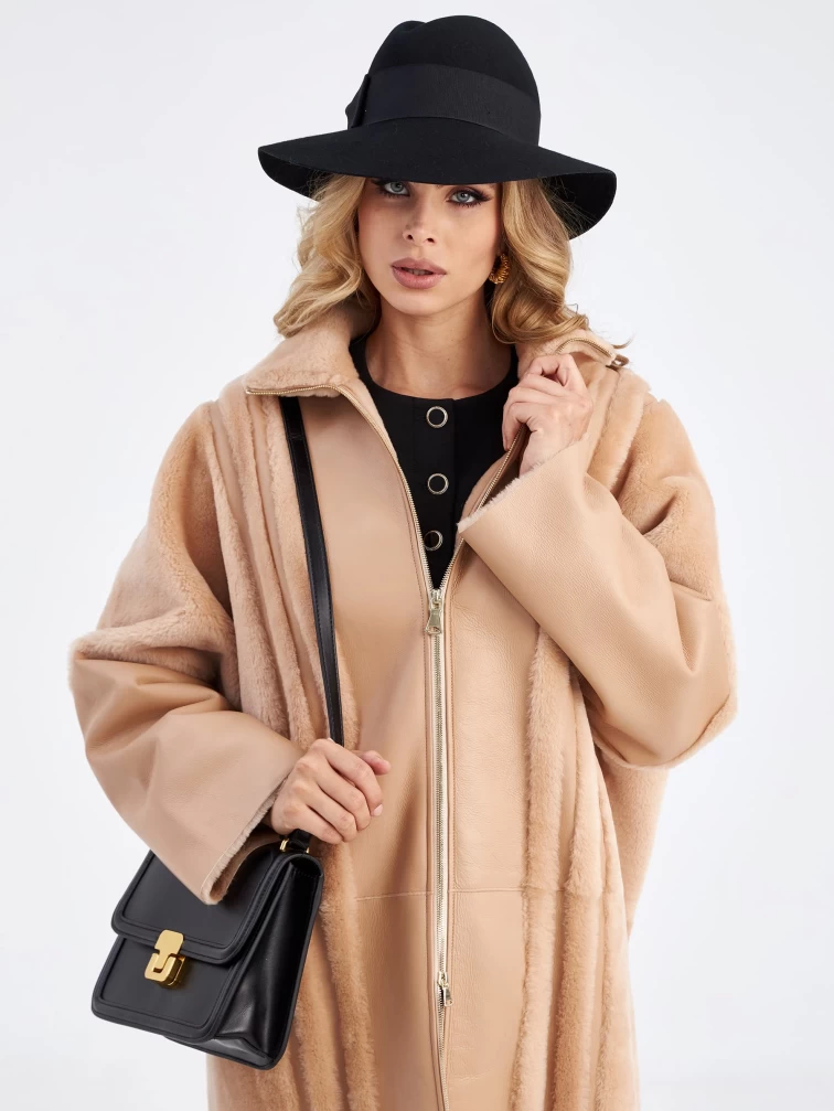 Женская молодежная длинная дубленка на молнии премиум класса 2045, бежевая, размер 46, артикул 63140-2