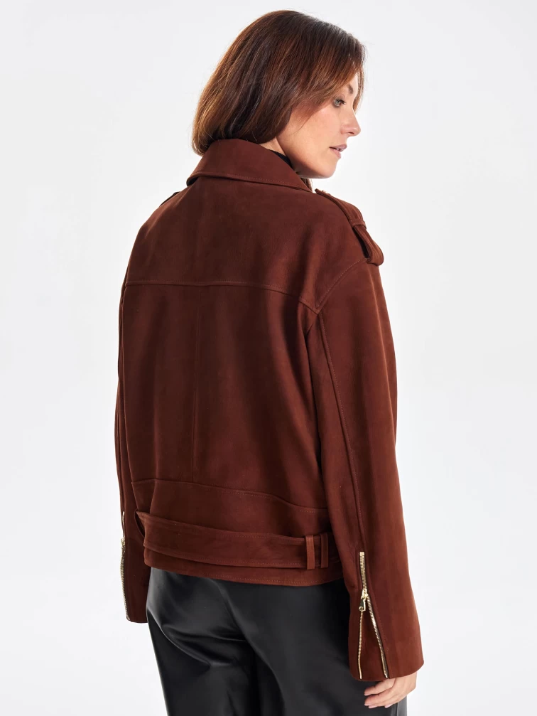 Короткая кожаная куртка косуха с поясом для женщин премиум класса 3052, виски, размер 46, артикул 23450-6