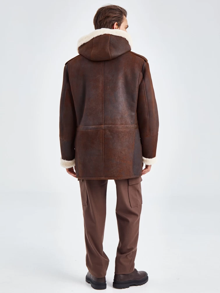 Дубленка мужская с капюшоном премиум класса 433, коричневая, размер 48, артикул 70750-6