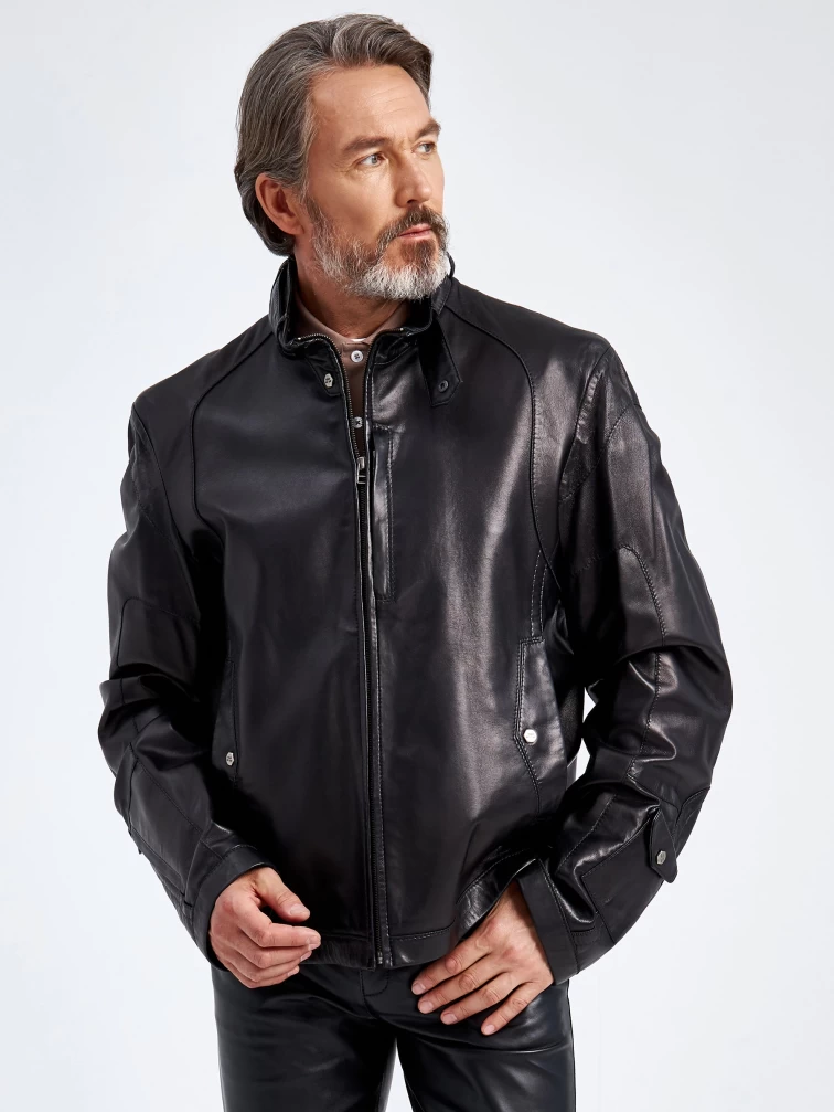 Кожаная куртка мужская Кельвин, черная, размер 58, артикул 29160-1