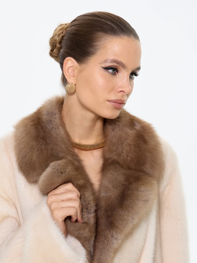 Длинная женская шуба из меха норки Лола, жемчужная, размер 54, артикул 65630-6