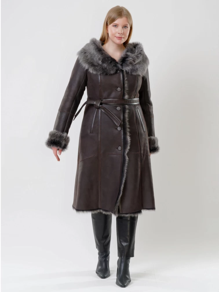 Зимний комплект женский: Дубленка 132 + Брюки 02, коричневый/черный, р. 44, арт. 111218-4