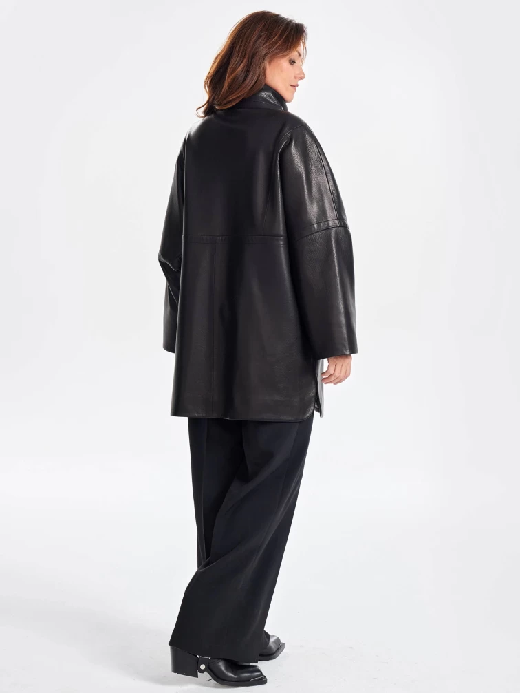 Женское кожаное полупальто оверсайз премиум класса 3057, черное, размер 52, артикул 64020-1