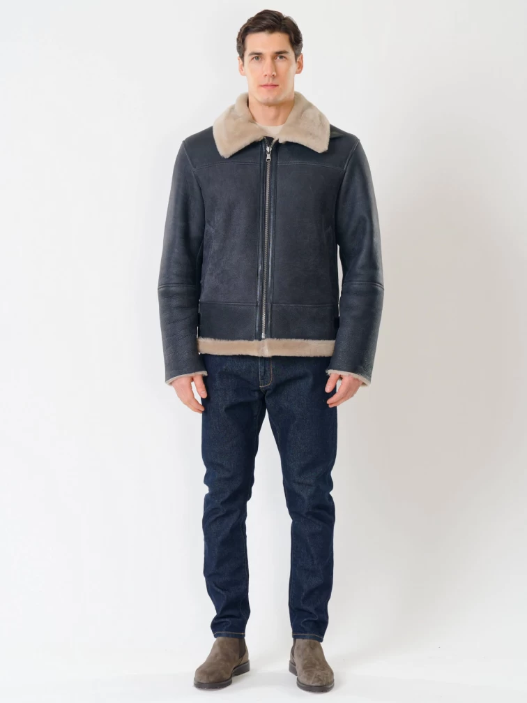 Короткая мужская дубленка пилот 427, синяя, размер 48, артикул 70531-3