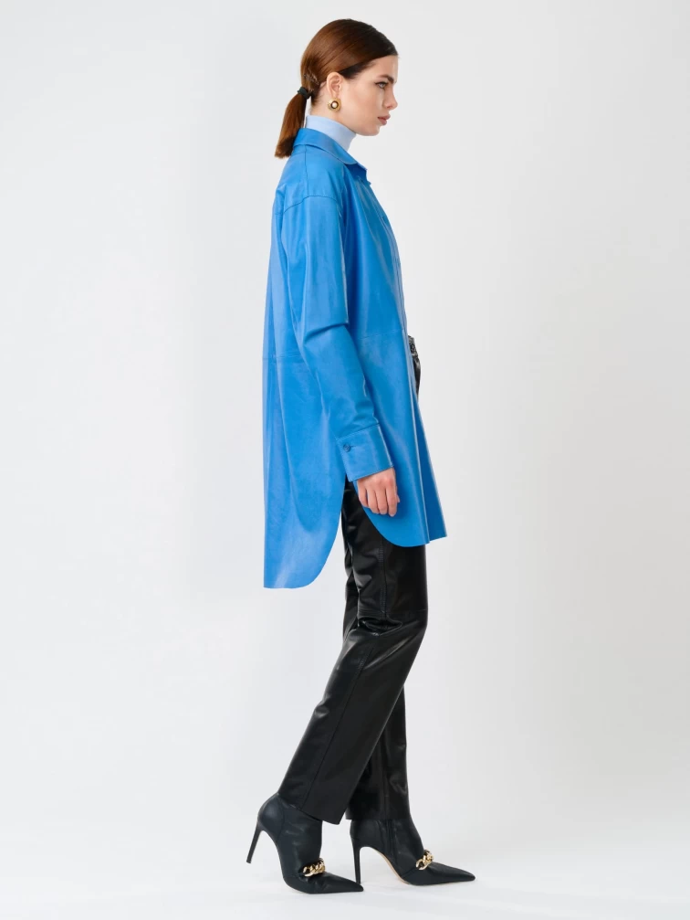 Кожаный костюм женский: Рубашка 01_1 + Брюки 02, голубой/черный, р. 46, арт. 111130-0