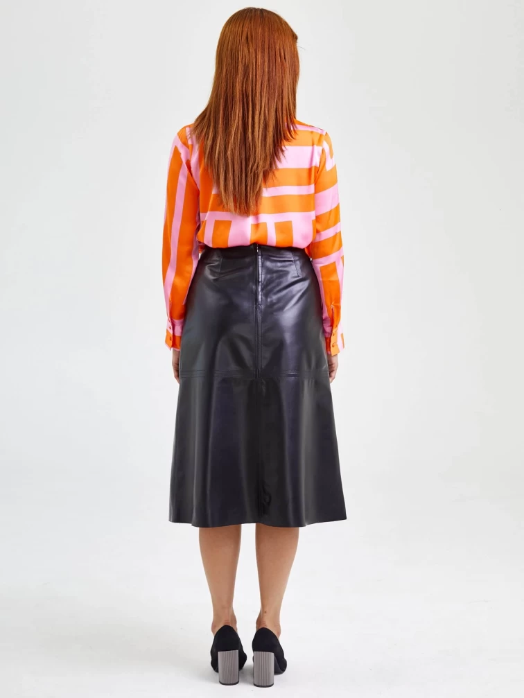 Кожаная юбка миди 09, черная, размер 46, артикул 85560-7