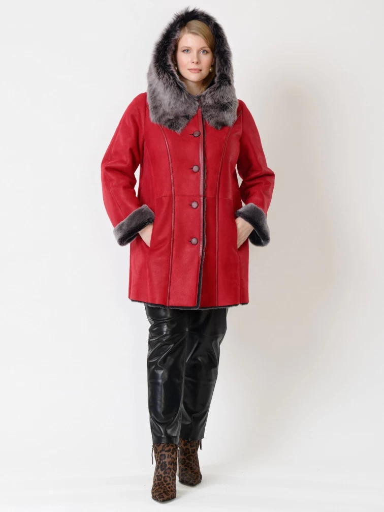 Женская дубленка с капюшоном из тосканы 270, красная, размер 46, артикул 14710-3