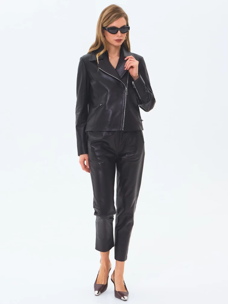 Короткая женская кожаная куртка косуха премиум класса 3095, черная, размер 46, артикул 24440-1