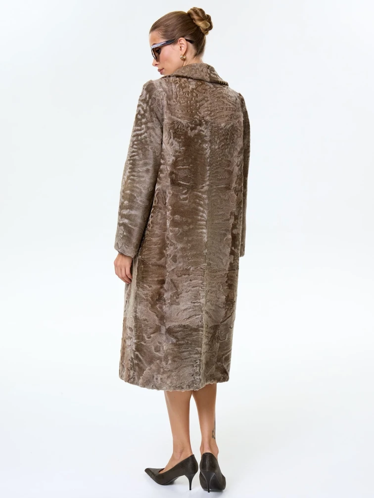 Длинная женская шуба из меха каракульчи премиум класса Лола(ав), светло-коричневая, размер 50, артикул 33990-5