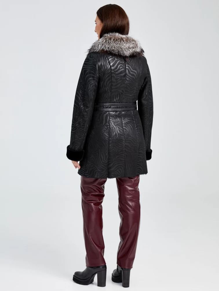 Дубленка женская с воротником из меха чернобурой лисицы 255, черная, размер 42, артикул 62390-4