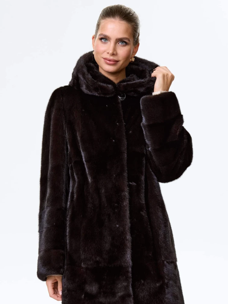 Шуба длинная из меха норки женская Надежда(к), черная, размер 48, артикул 64530-4