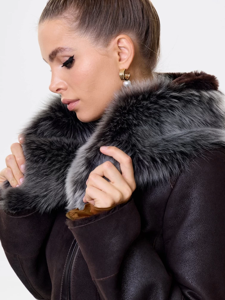 Женская дубленка косуха с капюшоном из тосканы 283, коричневая, размер 44, артикул 13492-2