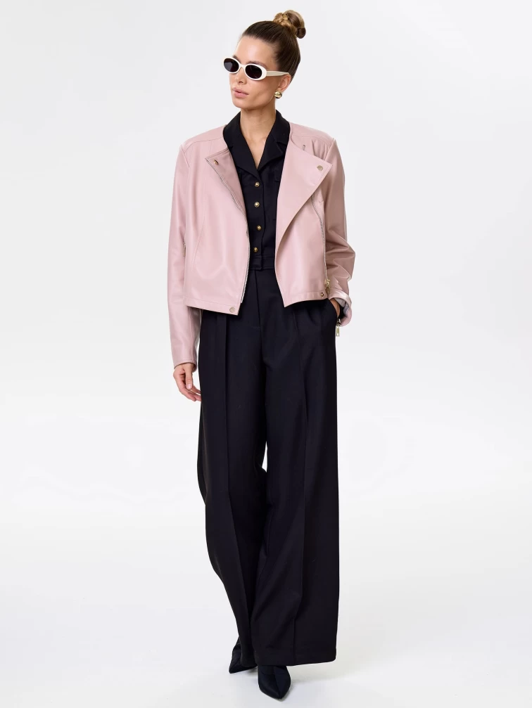 Пудровая кожаная женская косуха 389, размер 44, артикул 90451-1