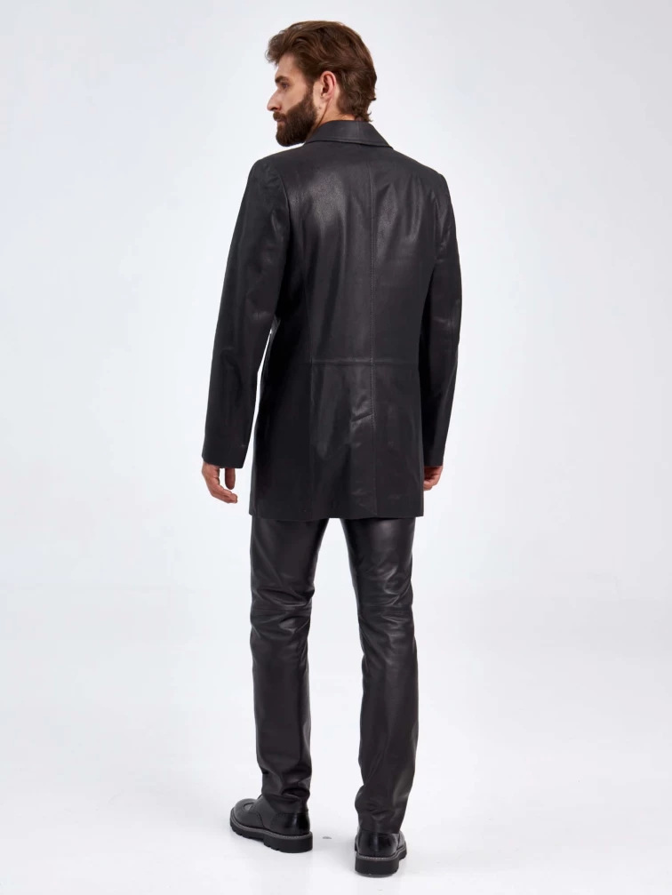 Кожаный комплект мужской: Френч двубортный 501 + Брюки 01, черный, р. 50, арт. 140620-4