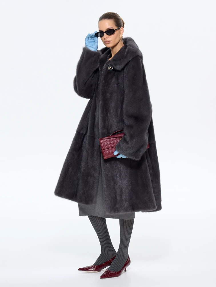 Длинная женcкая шуба с капюшоном Классика-687, графитовая, размер 62, артикул 65440-1