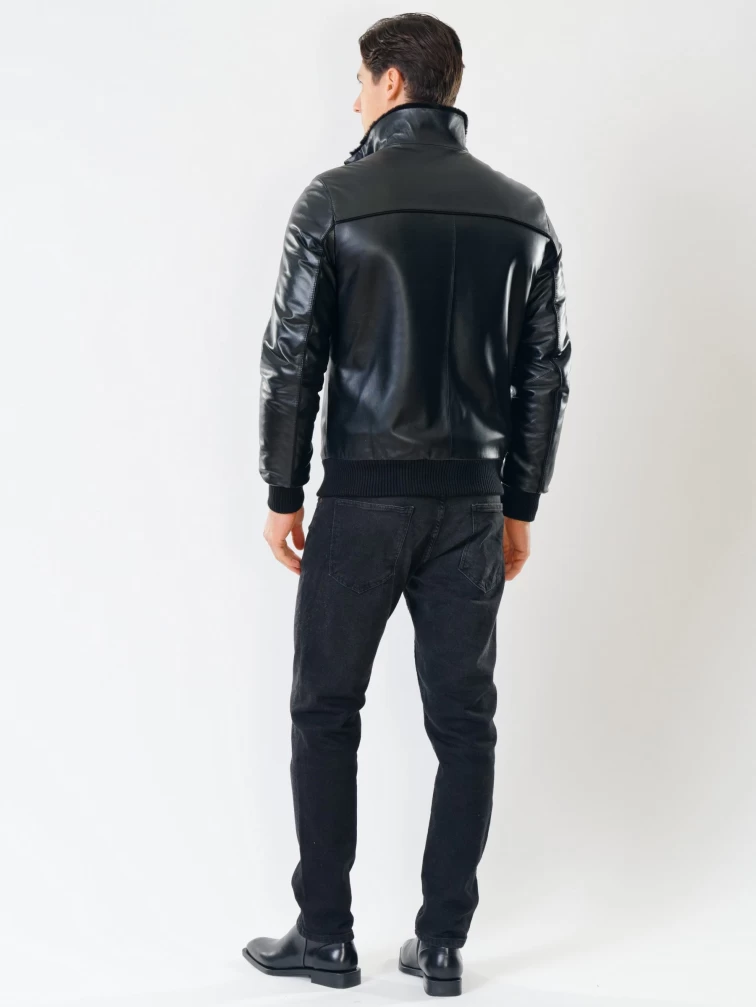 Мужская зимняя кожаная куртка на подстежке из овчины 515, черная, размер 50, артикул 40841-4