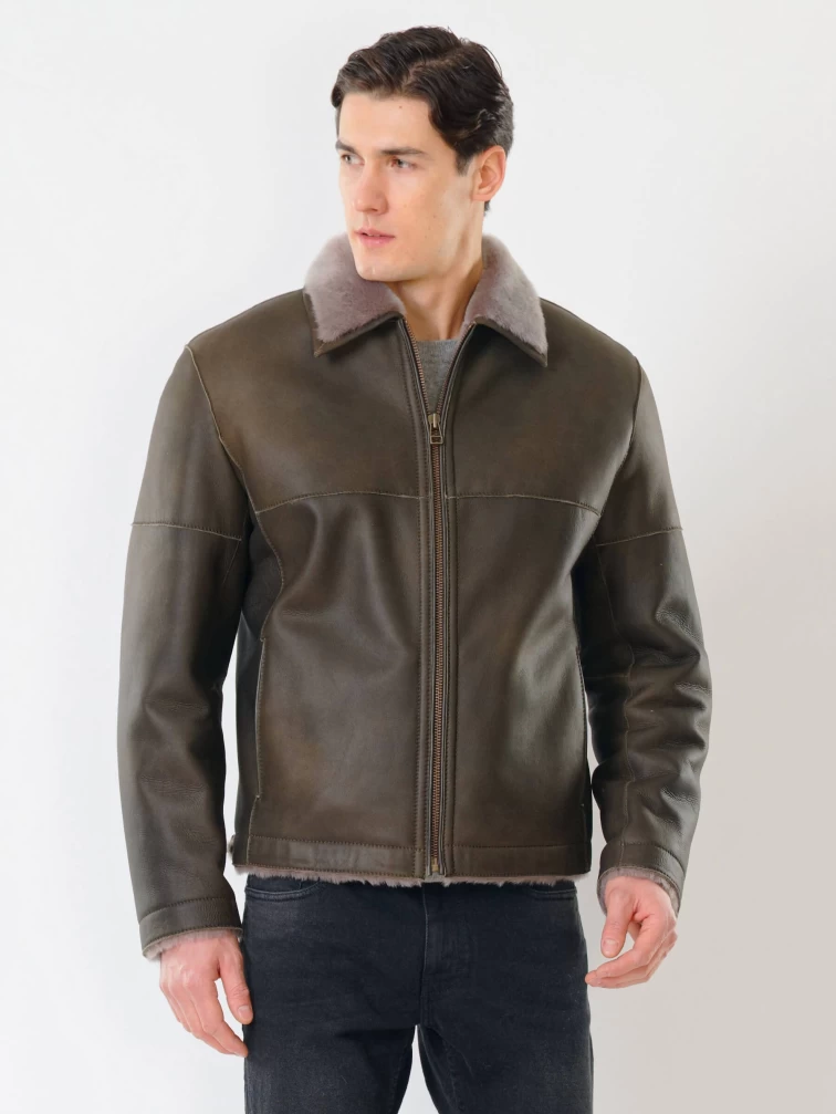 Короткая мужская дубленка 140, оливковая, размер 44, артикул 70381-5