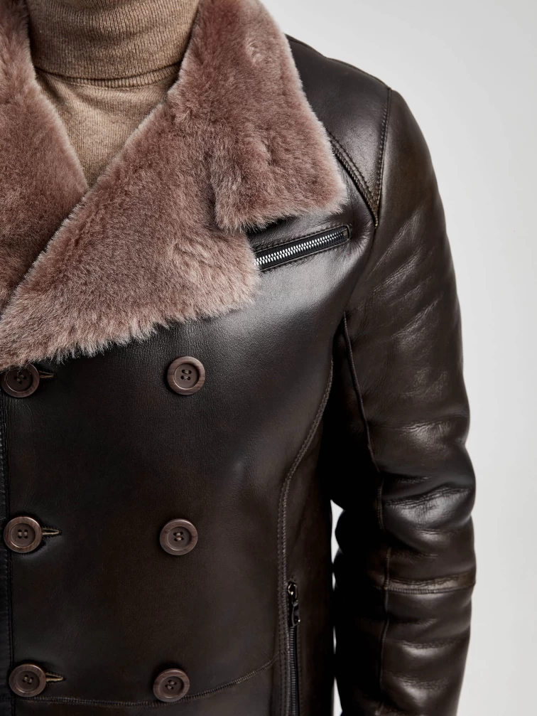 Классическая двубортная мужская дубленка 414, оливковая, размер 48, артикул 70801-2