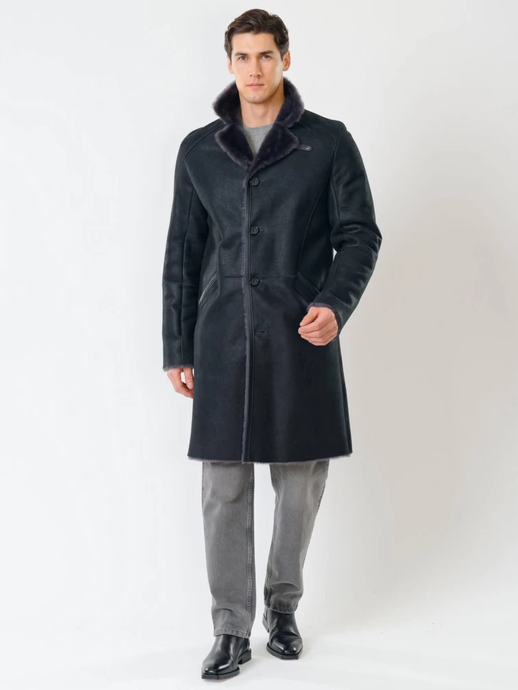 Длинная классическая мужская дубленка премиум класса 407, черная, размер 50, артикул 70441-3