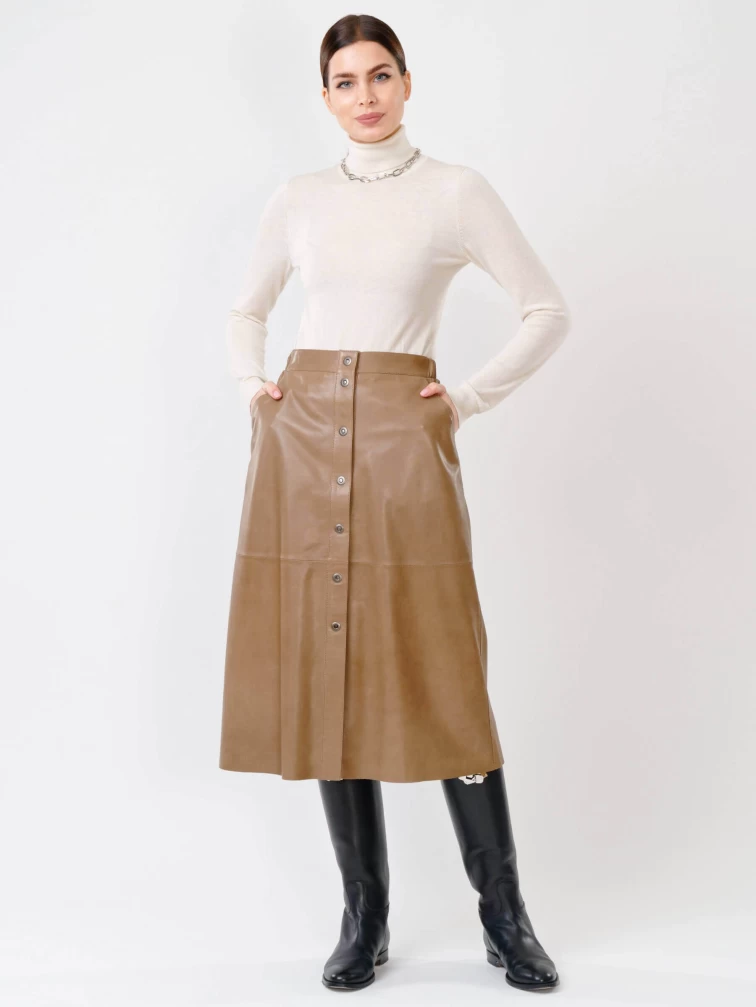 Коричневая кожаная юбка 08, размер 50, артикул 85541-4