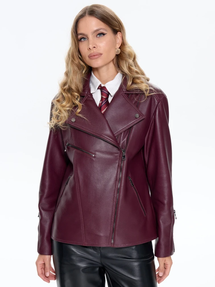 Бордовая кожаная женская куртка косуха 3047, размер 46, артикул 24770-4