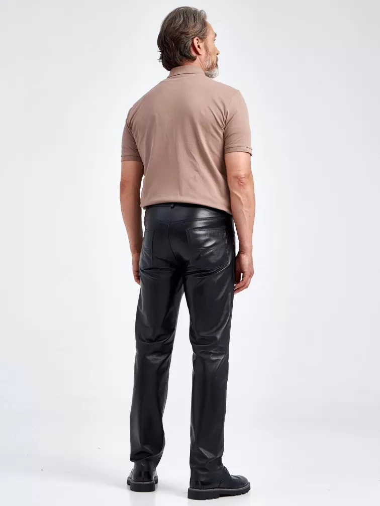 Мужские брюки из натуральной кожи премиум класса 01, черные, размер 48, артикул 120011-5