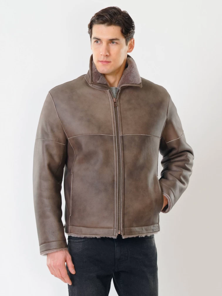 Короткая мужская дубленка 140, серо-коричневая, размер 50, артикул 70391-1