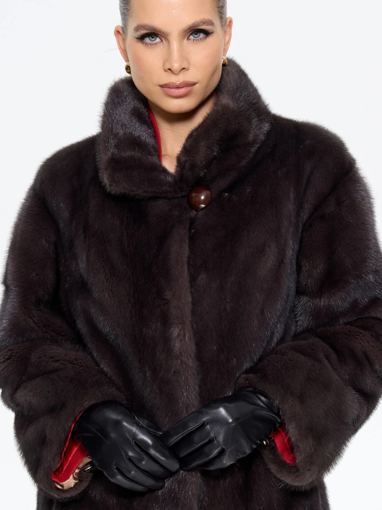 Длинная женcкая шуба  из меха норки Москвичка -1756, графитовая, размер 48, артикул 65450-3