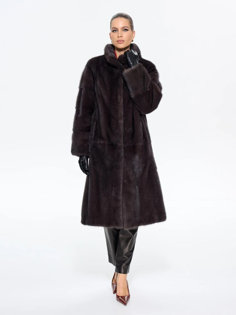 Длинная женcкая шуба  из меха норки Москвичка -1756, графитовая, размер 48, артикул 65450-1