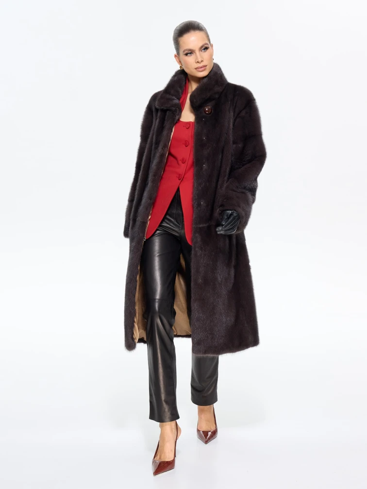 Длинная женcкая шуба  из меха норки Москвичка -1756, графитовая, размер 48, артикул 65450-6