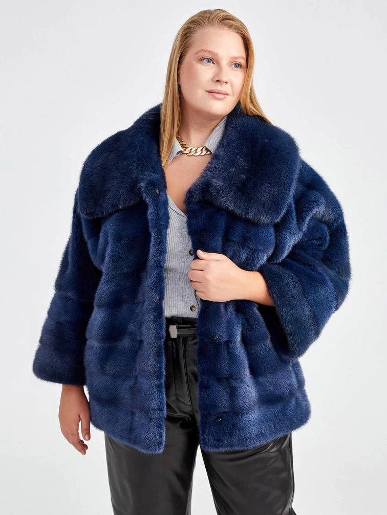 Куртка из меха норки женская Соня(в), синяя, размер 50, артикул 32860-1