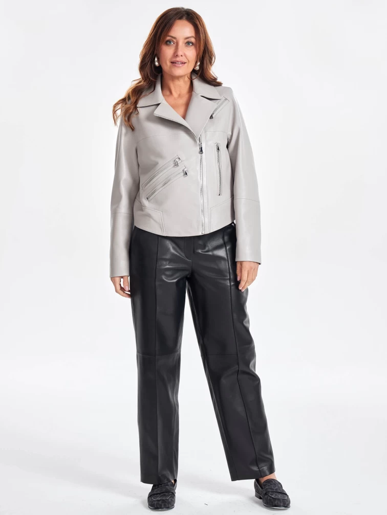 Кожаная короткая куртка косуха для женщин премиум класса 3050, серая, размер 48, артикул 23400-5